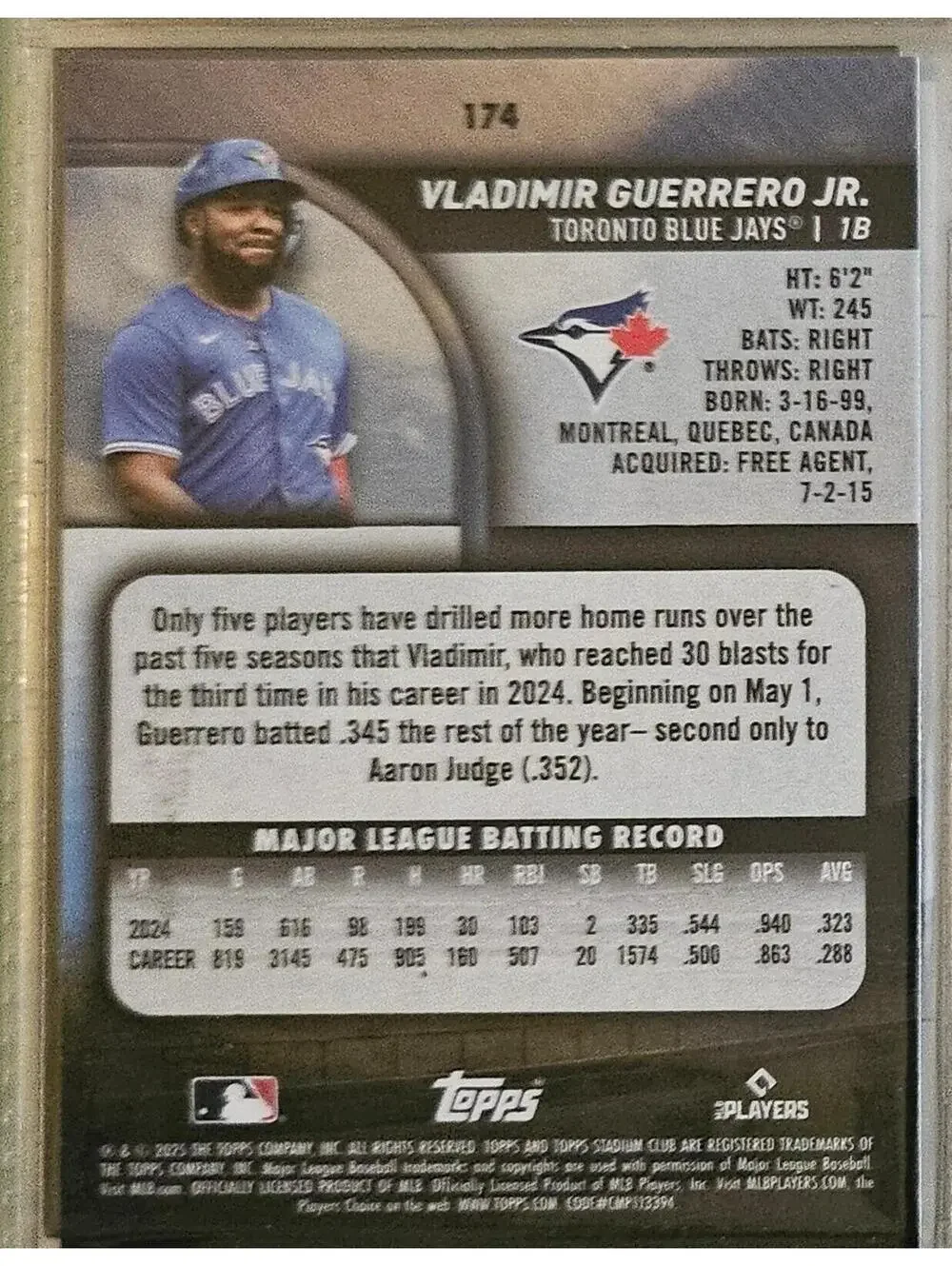 Vladimir Guerrero Jr. 2025 Topps Stadium Club #174 - Picture 2 of 2